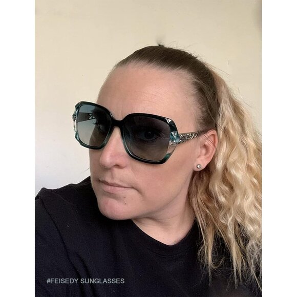 Women's Crystal Square Sunglasses Sparkling Composite Shiny Frame Design - Picture 3 of 8